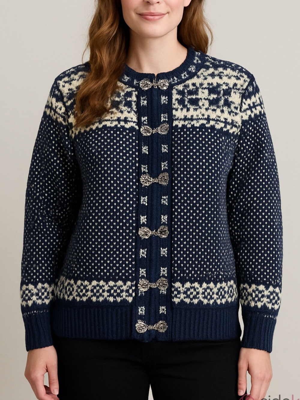 DALE OF NORWAY vintage wool Nordic fair isle clasp front cardigan sweater sz XL